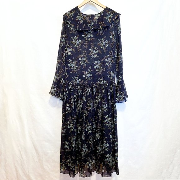 Laura Ashley Vintage Chiffon Drop Waist Dress with Botanical Print - Picture 2 of 11